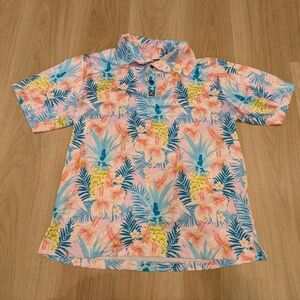 Con.struct Men’s Hawaiian Hibiscus Pineapple Print Performance Polo Size L